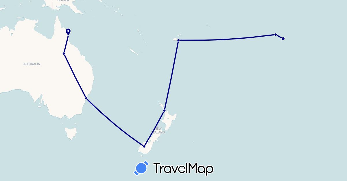 TravelMap itinerary: driving in Australia, Fiji, France, New Zealand (Europe, Oceania)